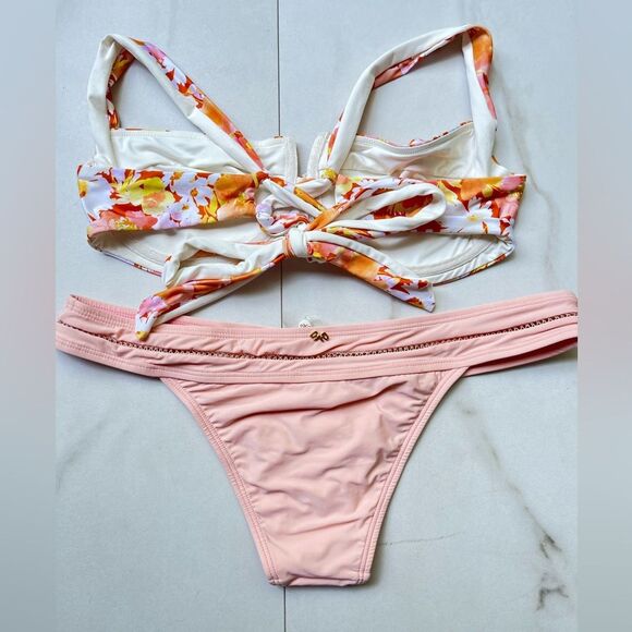 Nwt Anthropologie l*space underwire floral PilyQ rose mesh banded tiny bikini - Picture 2 of 3